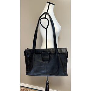 Lisa Loren smooth black leather lap top/tote bag